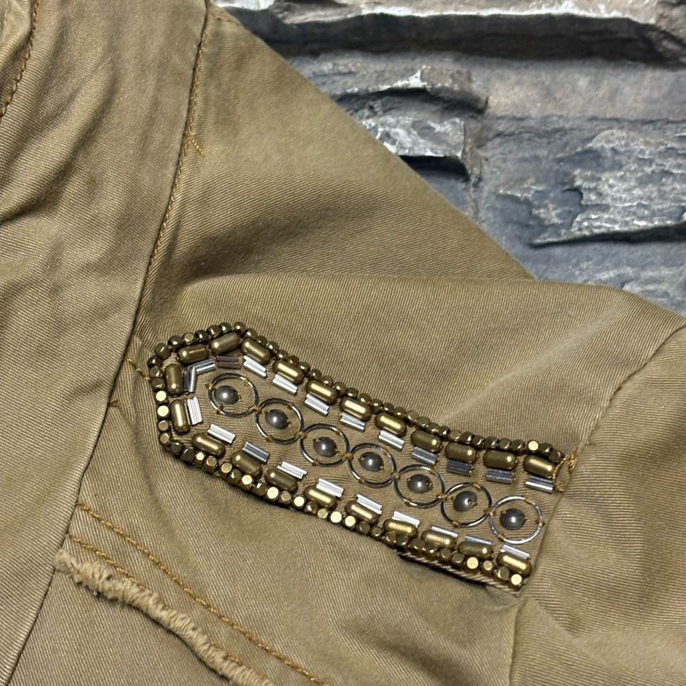 Free People Military-Style Khaki Jacket with Burgundy Trim - Picture 6 of 13